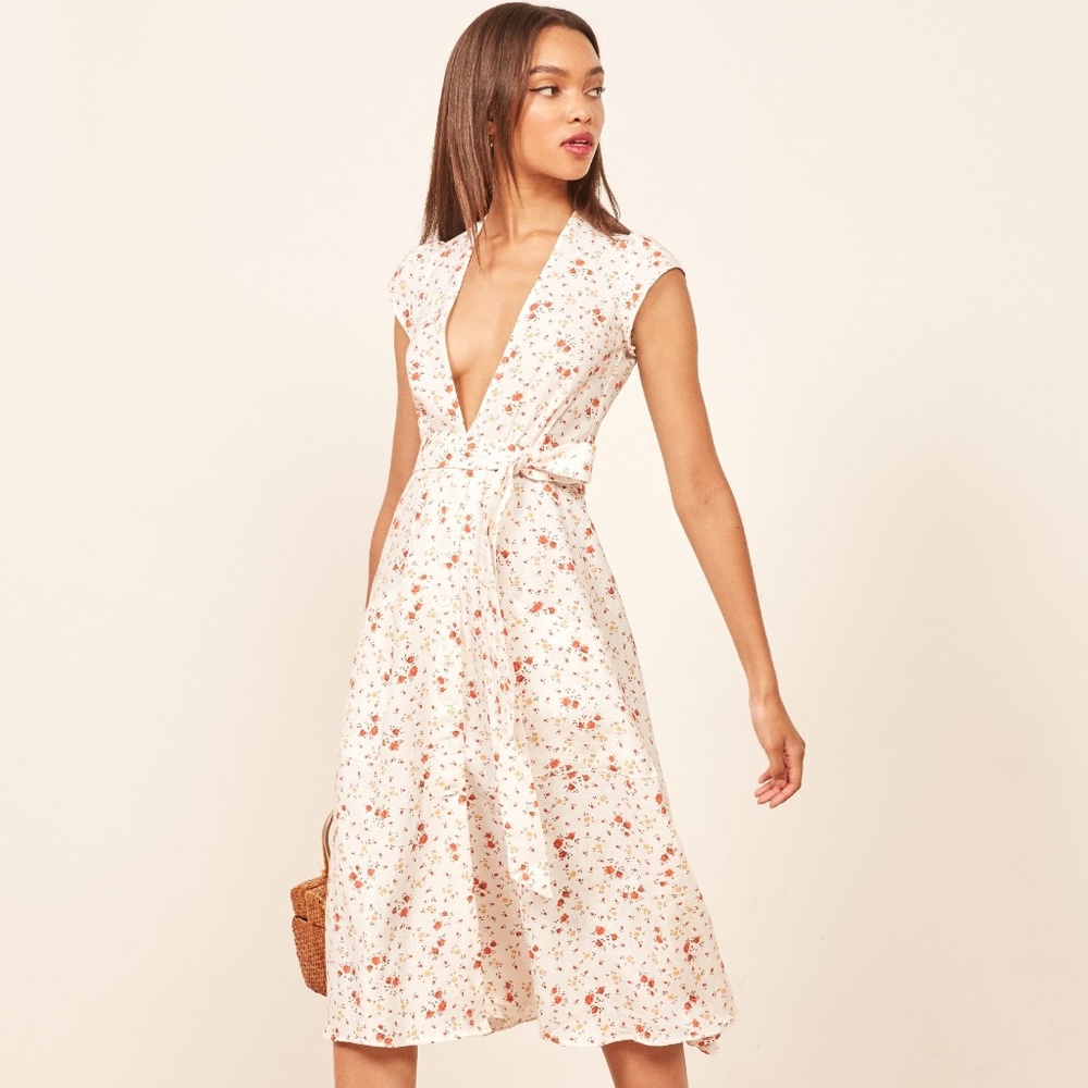 Reformation Linen Bayu Veronica Floral Midi Dress